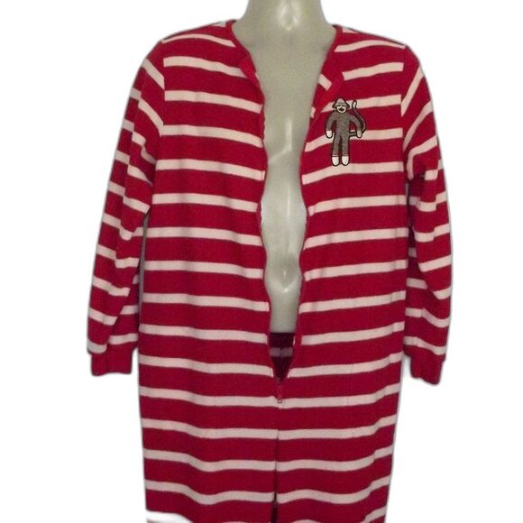 NICK & NORA Sock Monkey Footie Pajamas/Union Suit, M, Red/White, Zips, Pockets - Picture 4 of 12